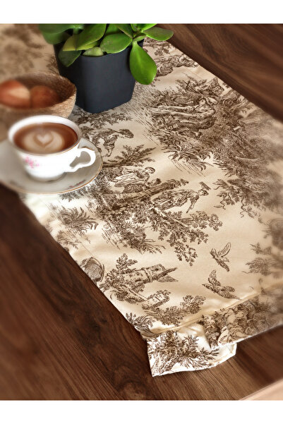 Ayoba Premium Runner Fırfırlı & Fransız Köylüleri Desenli Kumaş Runner - Vint...