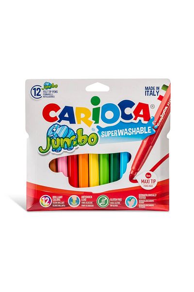 CARIOCA Set Of 12 Markers For Children, Super Washable, Thick Tip, Jumbo