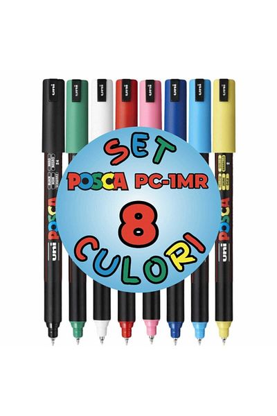 POSCA Set 8 Carioci , Varf Extra Fin, 0.7 Mm, Marker Pc-1mr, Uni