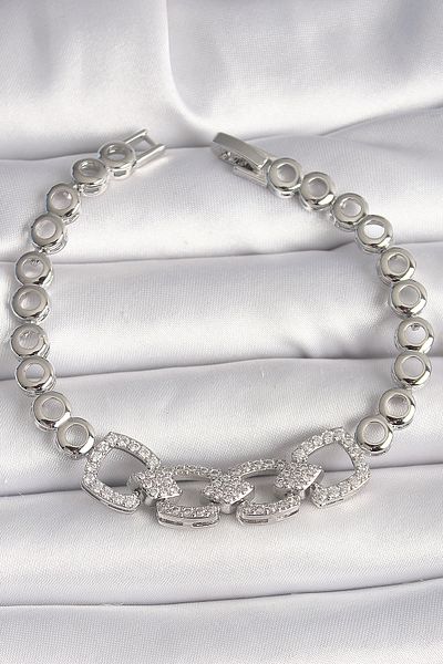 NEZADE STORE Brass Silver Color Zircon Stone Circle Chain Model Women's Bracelet - Lisinya