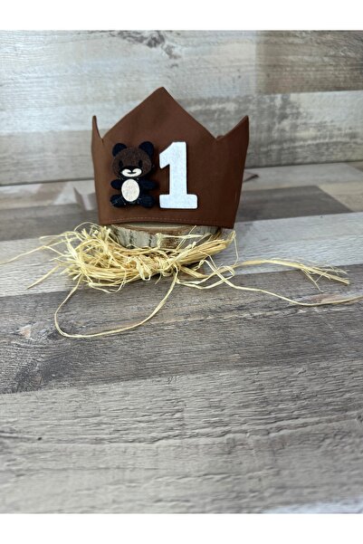 El yapımı Sevimli kahverengi ayıcıklı 1 yaş tacı, şık ve tatlı çocuk aksesuarı