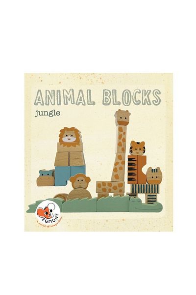 Egmont Toys Jungle Animals Made of Natural Wooden Cubes,