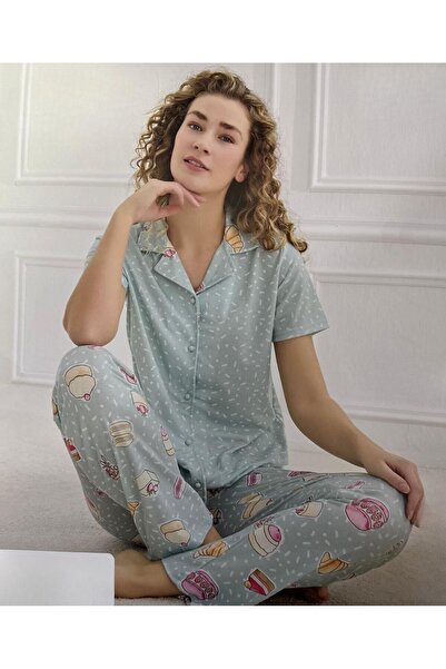İpek Women's Short Sleeve Front Buttoned Pajama Set