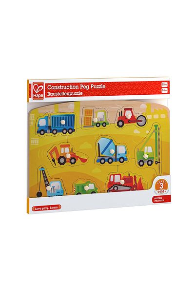 Hape Wooden Puzzle With Buttons - Construction Vehicles
