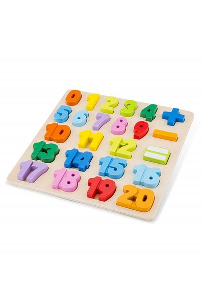 New Classic Toys Puzzle Numere - Set Lemn Cu 20 Numere Si Operatii Matematice