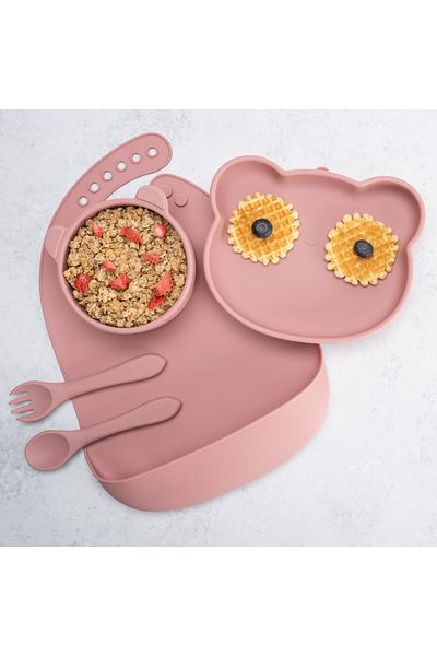 APPEKIDS Set Diversificare, , 100% Silicon, Panda - Old Rose