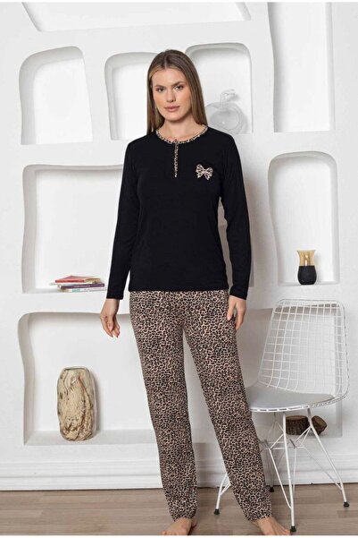 İpek Women's Long Sleeve Leopard Print Pajama Set