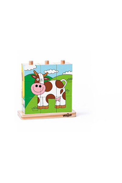Woody Cuburi puzzle din lemn - Imagini stivuibile 3 x 3