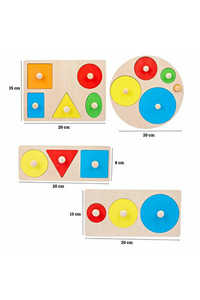 Micostore Pachet 4 Jocuri Puzzle Montessori, Din Lemn, Incastre, Cu Maner