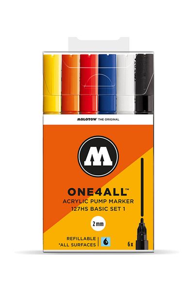 Molotow Marker Acrilic One4all 127hs, 2 Mm, Portofel Basic 1 - Set 1, 6 Buc.