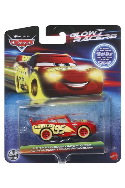 mattel Auta Glow Racers Metalické auto Blesk McQueen 1:55