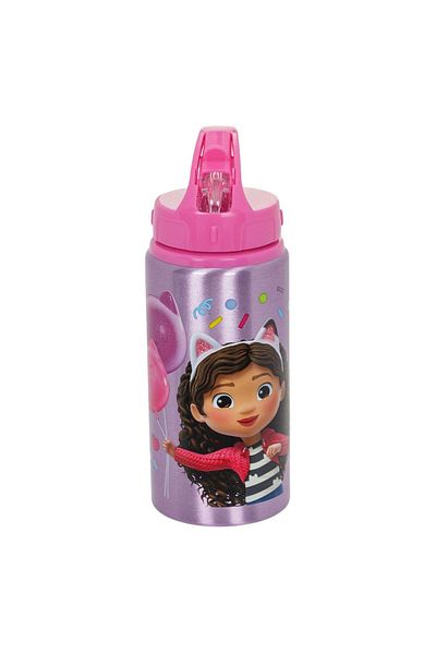 Micostore Children's Water Bottle, Aluminum Can, 500 Ml, With Straw, Gabby's Dollhouse Unicorn Cat