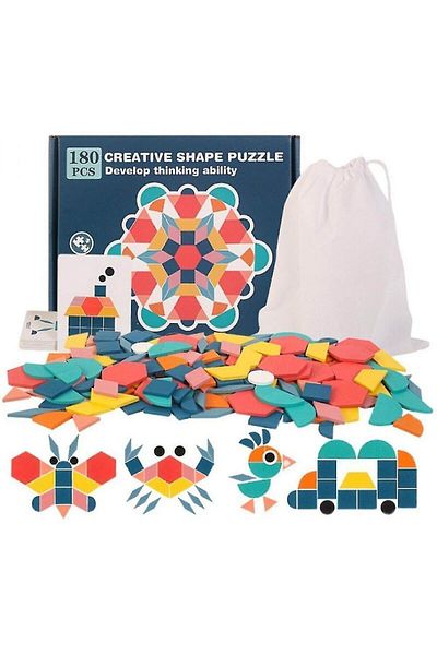 Micostore Joc Tangram Din Lemn, Educativ Cu 180 Piese