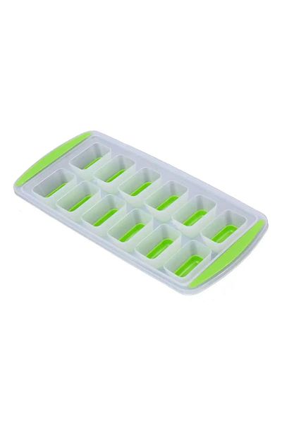 Micostore Ice Cube Tray, Plastic Mold With Silicone Base, Green Color, 12 Cavities