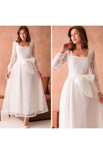 asyadabutik Rochie de damă cu guler pătrat cu dantelă