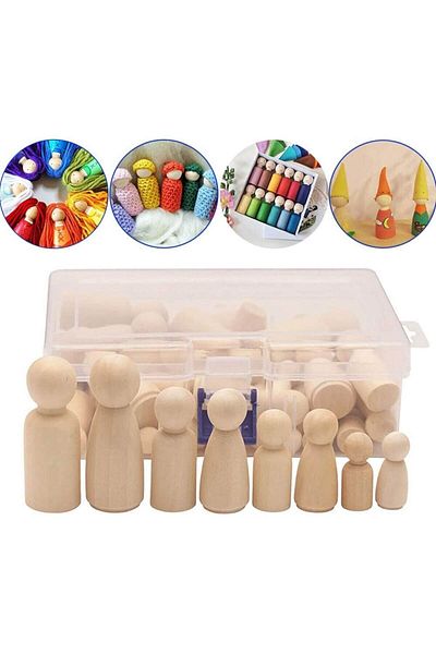 Micostore Set 50 Papusi Din Lemn, Pitici, Figurine De Pictat, Peg Doll