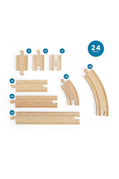 BIGJIGS Toys Straight and Curved Rail Set (24 PIECES)