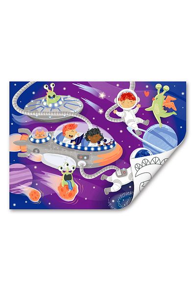 Hape 2 In 1 Wooden Puzzle - Space Friends (50 PIECES), With Double Side And Coloring Activity
