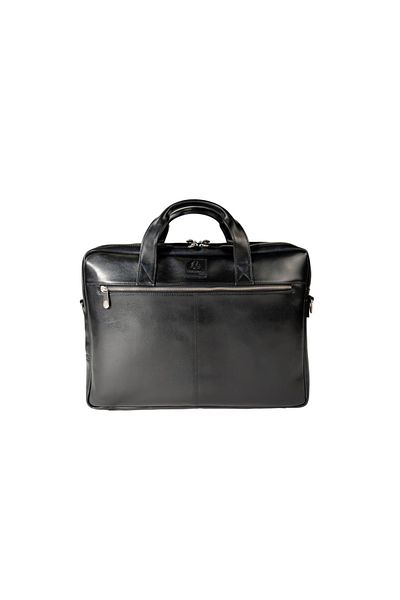 Exacompta Geantă dublă din piele naturală, pentru laptop de 15,6", 2 compartimente, durabilă, elegantă, culoare neagră