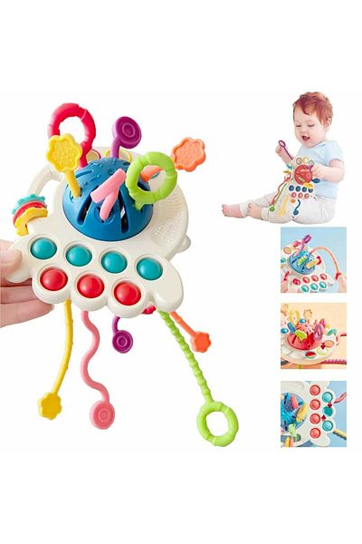 Micostore Jucarie senzoriala Montessori, Caracatita Vesela, pentru Motricitate si Dentitie, cu Snur Silicon