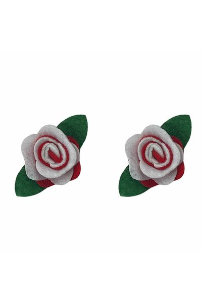 Micostore Felt Roses, with Glue, red, white, green, 4.6 Cm, 2 Pcs/set, Art & Craft Accessories for Children