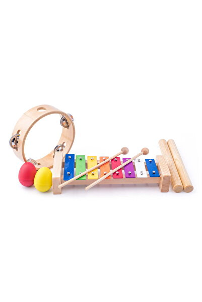 Woody Дървена играчка - ксилофон, дайре, 2 маракаса