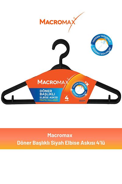 MACROMAX Black 4-Piece Clothes Hanger with Swivel Head