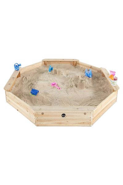 PLUM Giant Hexagonal Wooden Sandbox 150x150 Cm, With Benches And Tarpaulin