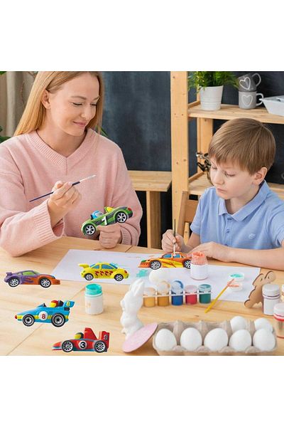 Micostore Masini De Curse,figurine Din Ipsos De Pictat Pentru Copii, Kit Complet Diy