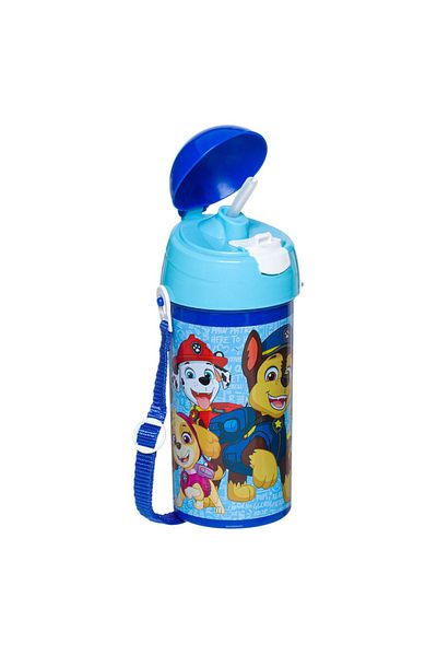 Micostore Children's Water Bottle, Bottle with Straw and String, 500 Ml, Paw Patrol, Pop Up, School and Kindergarten