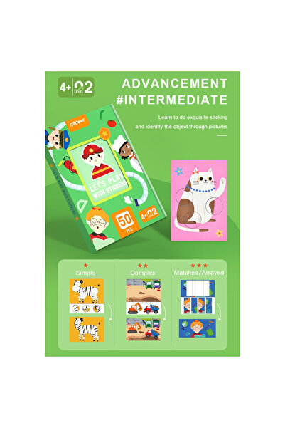 Mideer Sticker Pasting Activity Set, Paper Cutting and Trimming, Let's Play With Stickers, Level 02 Medium