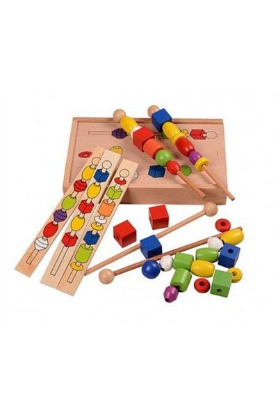 Micostore Montessori Wooden Toy - String the Balls on Sticks