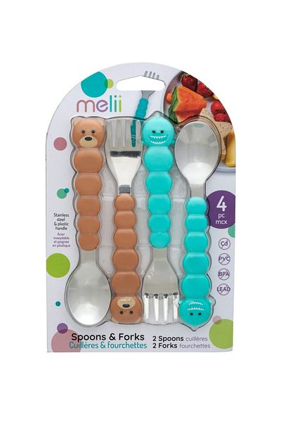Melii Set de 4 tacâmuri colorate, insigne, model cu ursuleți și rechini