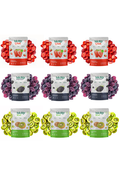 İSKİLİP حزمة الفواكه المجففة بالتجميد: رقائق الفراولة والكيوي والتوت الأسود
