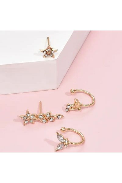 HDCreativeDesign 4pcs/set hollow creative butterfly star leaf crystal earrings no hole ear clip jewelry