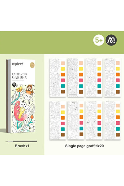Mideer Coloring Book With Drawings, Includes Paintbrush And Watercolors, Enchanted Garden,