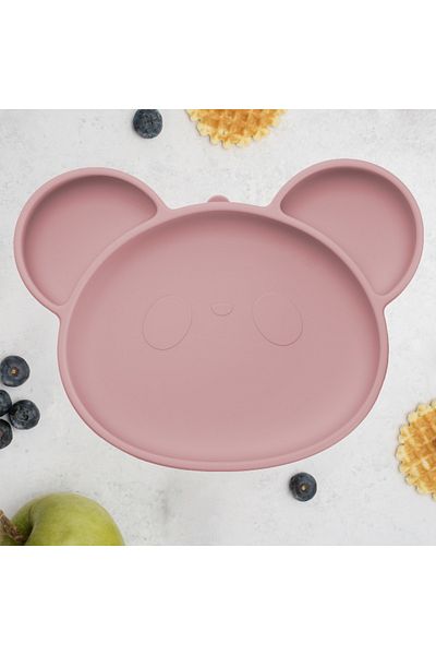 APPEKIDS Farfurie Din Silicon Cu Ventuza, , Panda - Old Rose