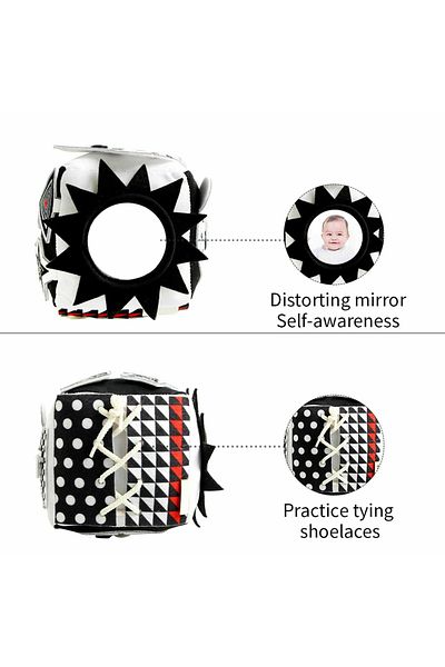 Micostore Sensory Cube With Textures, Contrasts Baby Activities 0 - 2 Years, 13 X 13 X 13 Cm, Soft Busy Block