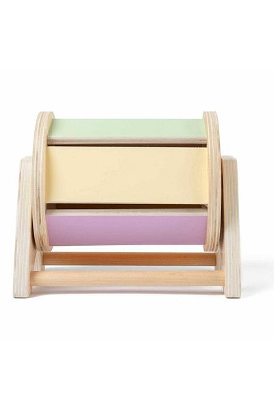 Micostore Cilindru Colorat Cu Bile Zornaitoare,jucarie Montessori Din Lemn,1 An , Spinning Drum Tambur Pastel