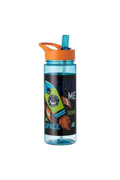 Micostore Children's Water Bottle, Straw Bottle, 650 Ml, Space, Flip Top, For School And Kindergarten