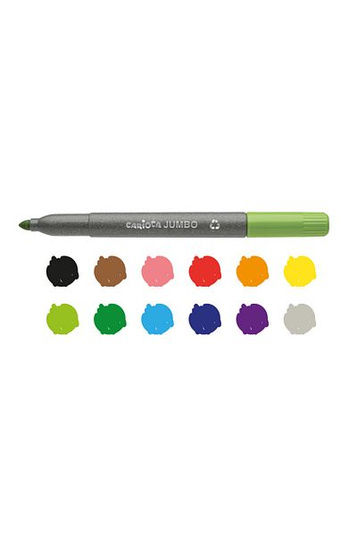 CARIOCA Jumbo Eco Washable Markers, Round Tip - 12 Colors/set