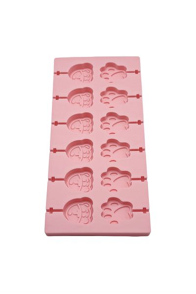 Micostore Silicone Lollipop Mold, 12 Cavities, Bears And Paws, Pink