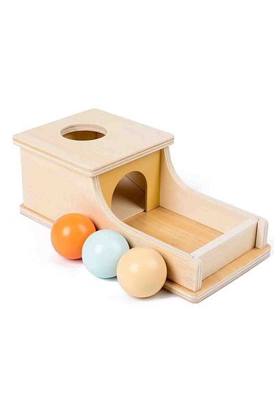 Micostore Cutia Permanentei Cu 3 Bile Colorate,din Lemn,jucarie Educativa Montessori, 24 X 12 X 8.5 Cm, ​​1 An