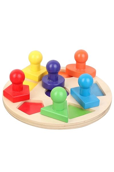 Micostore Geometric Shapes and Colors - Montessori Puzzle, Wooden Puzzle with Handle