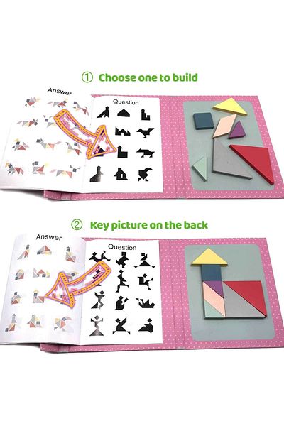 Micostore Magnetic Tangram Game, Book With 7 Magnetic Pieces, 96 Puzzle Models