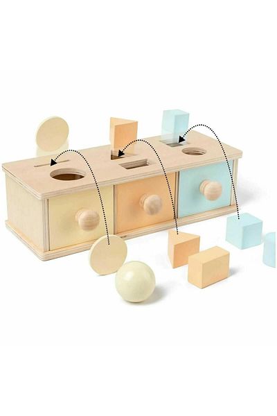 Micostore Cutia Permanentei Cu Sortator De Forme Geometrice Si 3 Sertare, Jucarie Montessori Din Lemn
