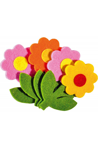 Junior Flori colorate cu tulpină, din fetru, set de 4 bucăți, 7 cm, accesorii...