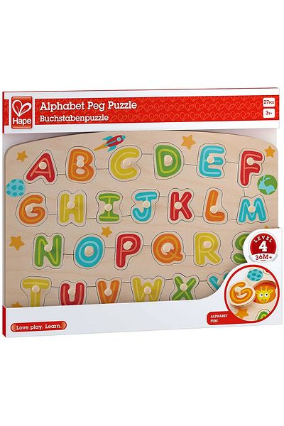 Hape Γράμματα Αλφαβήτου, Ξύλινο Παιχνίδι Παζλ με Κουμπιά