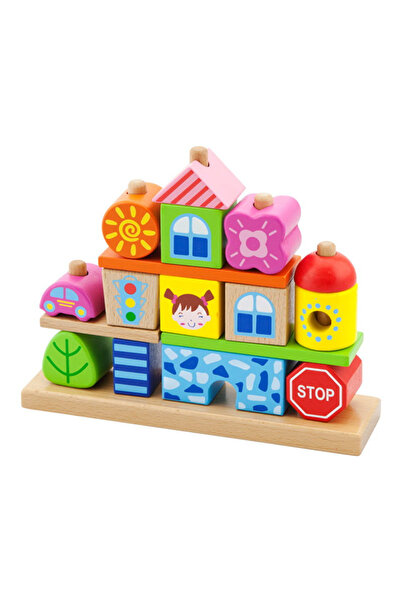 Viga Toys Piramida Montessori, Jucarie De Stivuit Piese Din Lemn, Oraselul Co...
