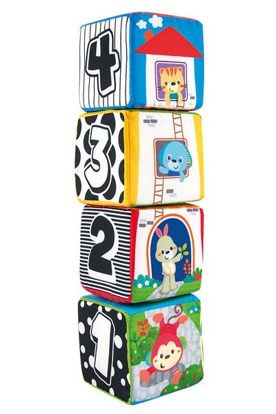 WINFUN Set of 4 Stackable Fabric Cubes for Babies,